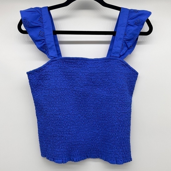 Old Navy Fitted Ruffle-Trim Smocked Cropped Top Batik Blue Size Medium - Picture 5 of 12